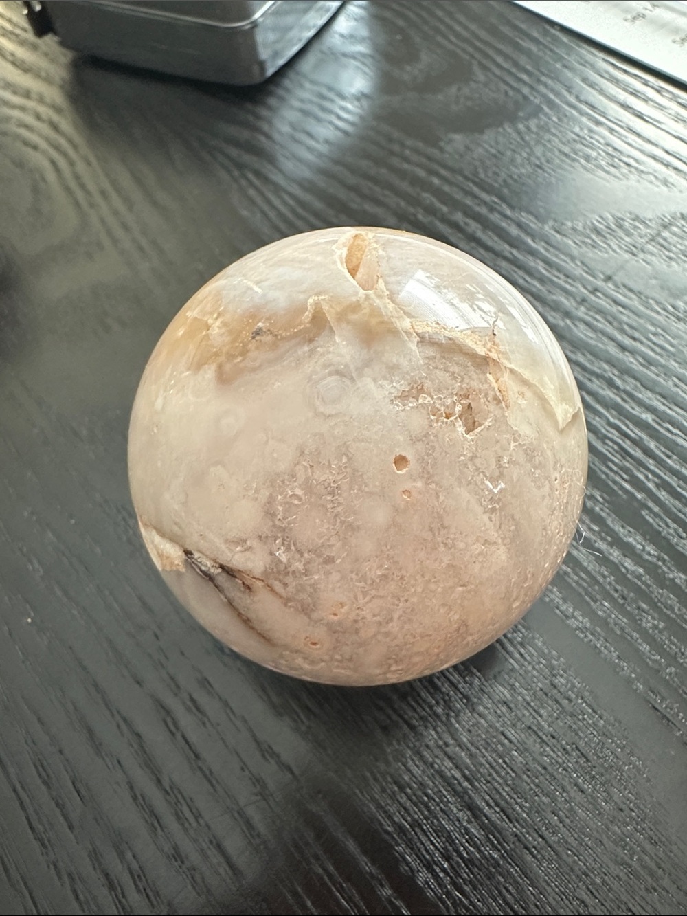 Pink Amethyst Flower Agate with Druzy Decorative Sphere. 2.5 inch diameter